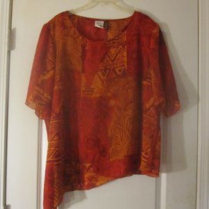 Giorgio Fiorlina Plus Collection Sheer Top. Maroon with Multi-color PatternSz.24